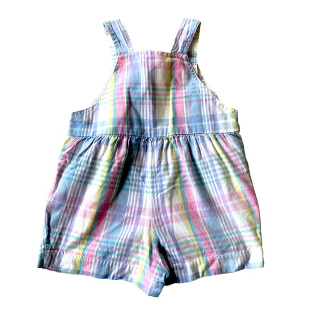 VINTAGE 90s Overalls Shorts Shortalls Pastel Gingham Plaid Cotton Pink Blue